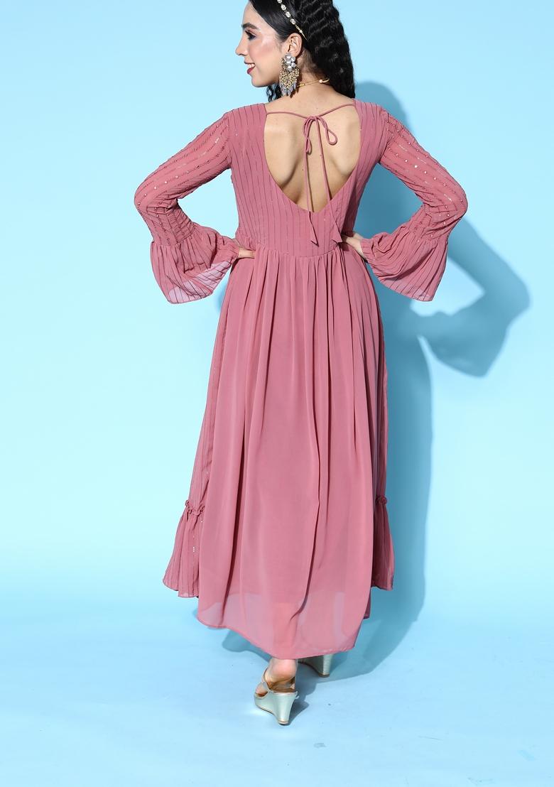 Pink Sequin Embroidered Georgette Kurta