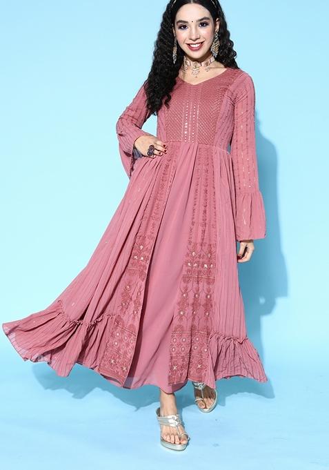 Pink Sequin Embroidered Georgette Kurta