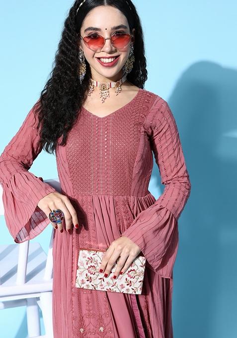 Pink Sequin Embroidered Georgette Kurta