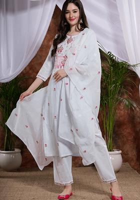 Sea Blue Embroidered Pure Cotton Kurta Set