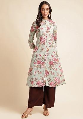 Light Green Printed Cotton Kurta