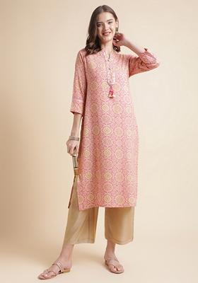 Pink Printed Rayon Kurta