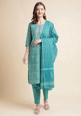 Green Printed Pure Cotton Kurta Set