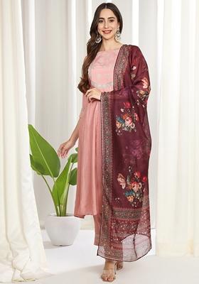 Baby Pink Embroidered Silk Cotton Kurta Set