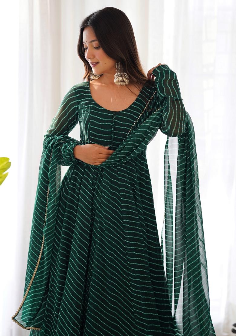 Green Digital Print Georgette Anarkali Set