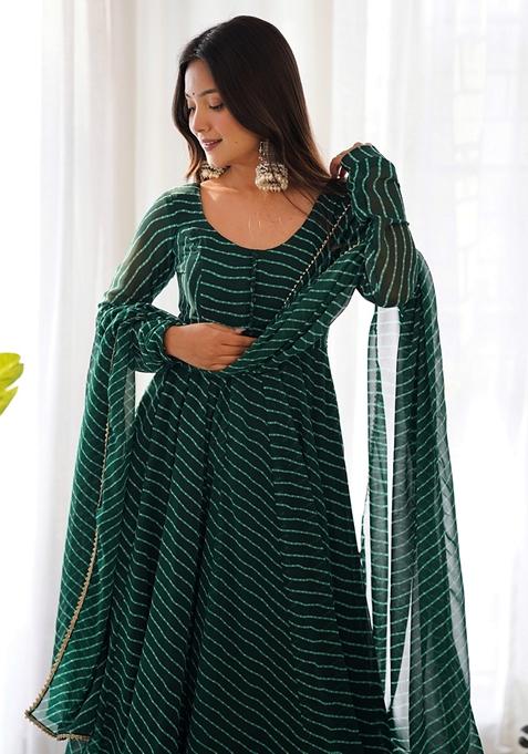 Green Digital Print Georgette Anarkali Set