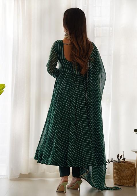 Green Digital Print Georgette Anarkali Set