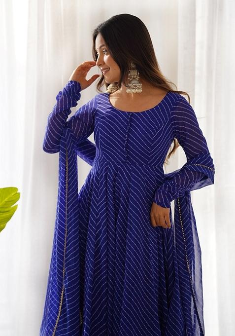 Royal Blue Digital Print Georgette Anarkali Set