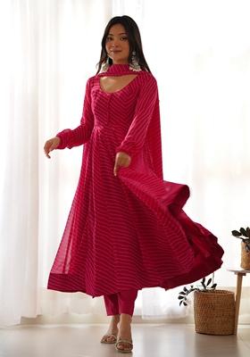 Rani Pink Digital Print Georgette Anarkali Set