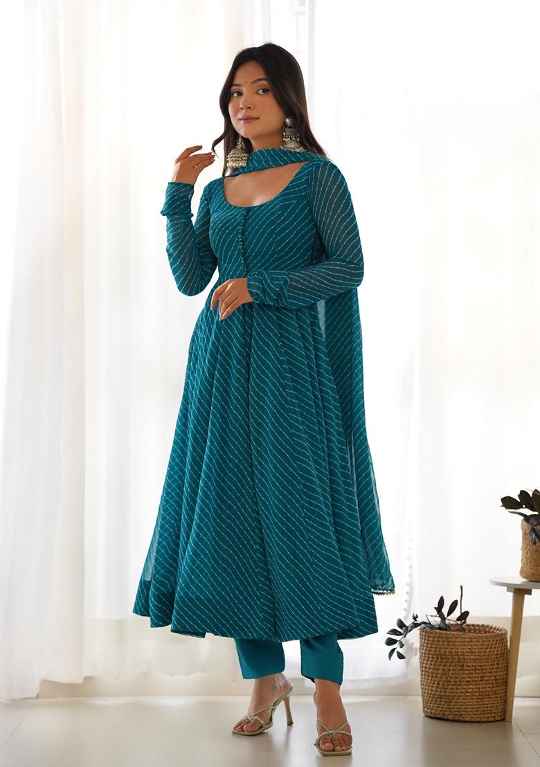 Rama Blue Digital Print Georgette Anarkali Set