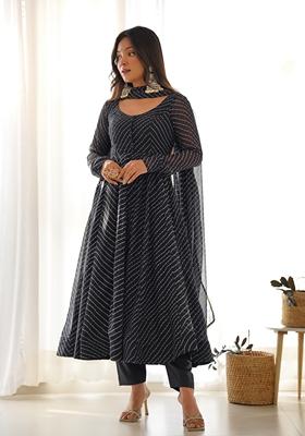Black Digital Print Georgette Anarkali Set
