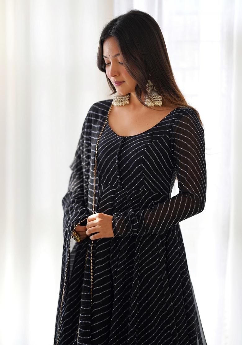 Black Digital Print Georgette Anarkali Set