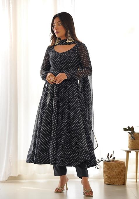 Black Digital Print Georgette Anarkali Set
