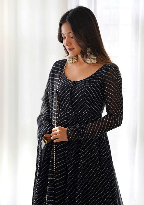 Black Digital Print Georgette Anarkali Set