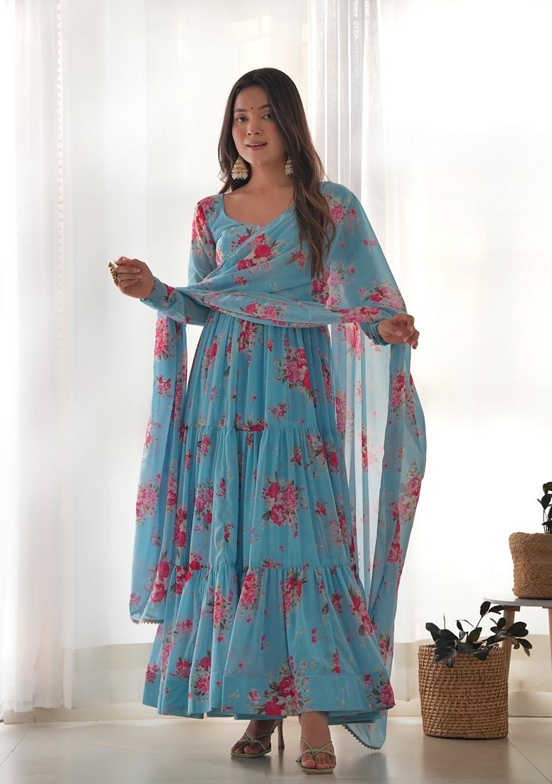 Multicolour Digital Print Georgette Anarkali Set