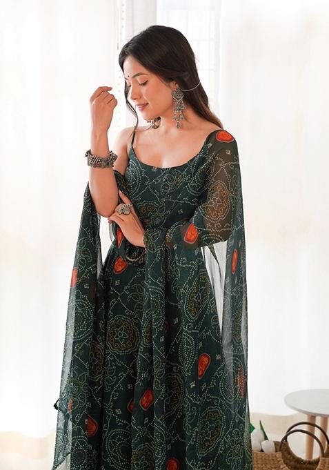 Green Digital Print Chiffon Anarkali Set