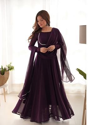Wine Solid Georgette Anarkali Set