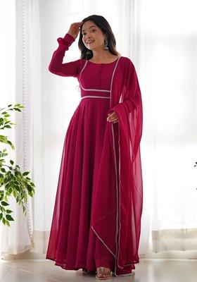 Rani Pink Solid Georgette Anarkali Set