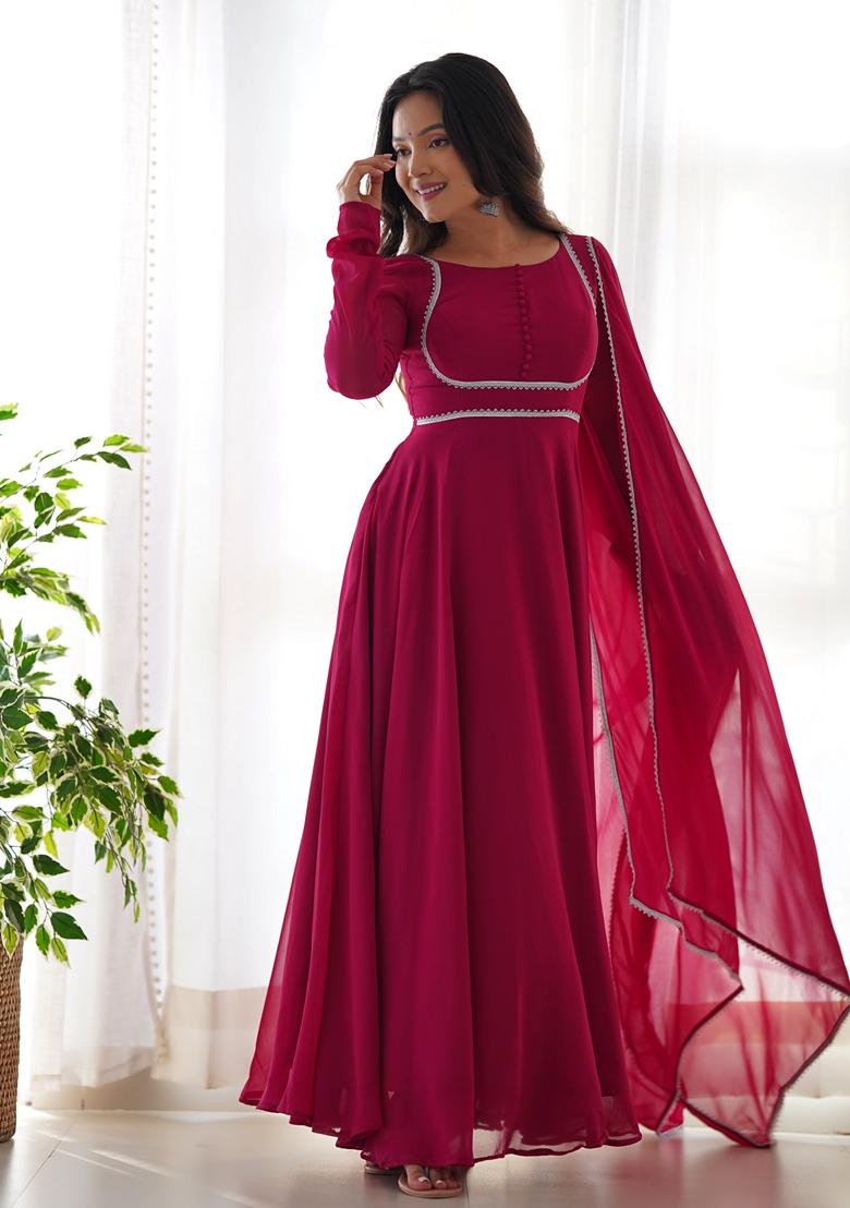 Rani Pink Solid Georgette Anarkali Set