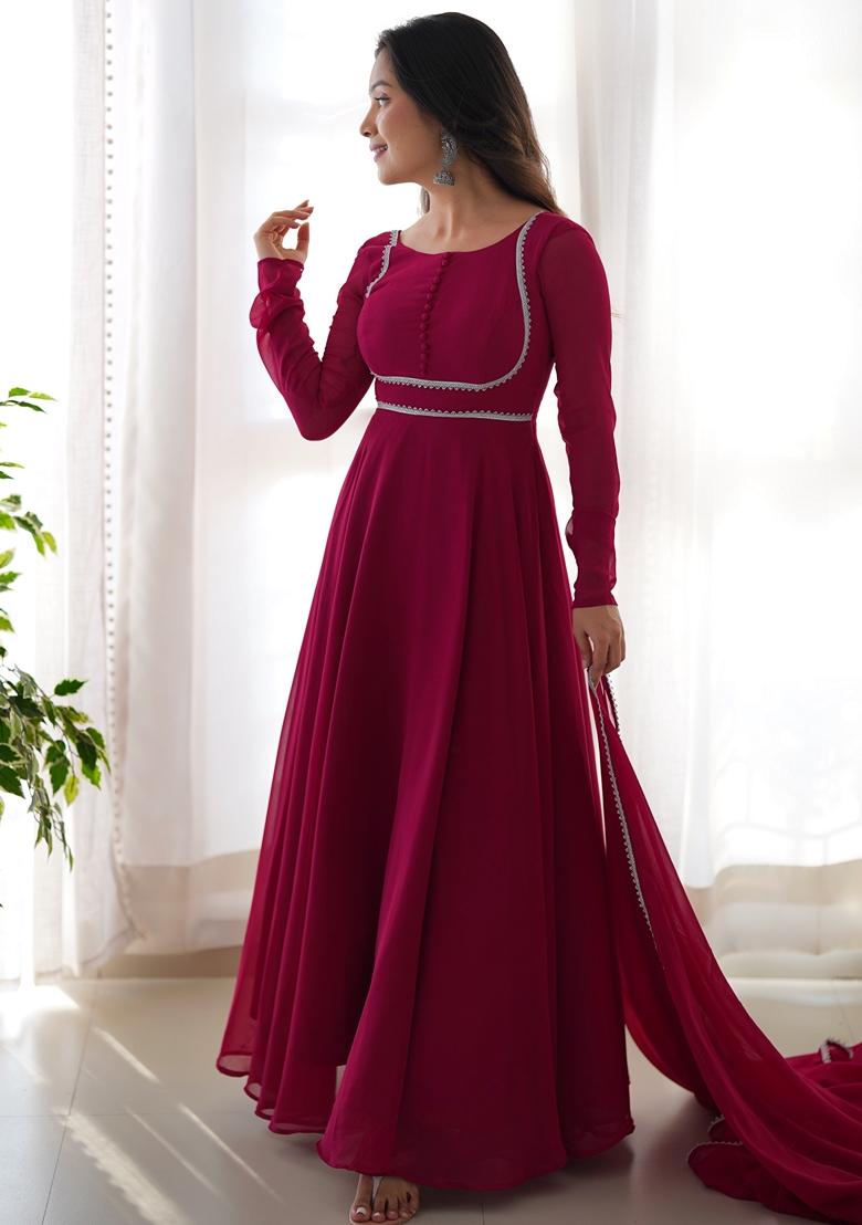 Rani Pink Solid Georgette Anarkali Set