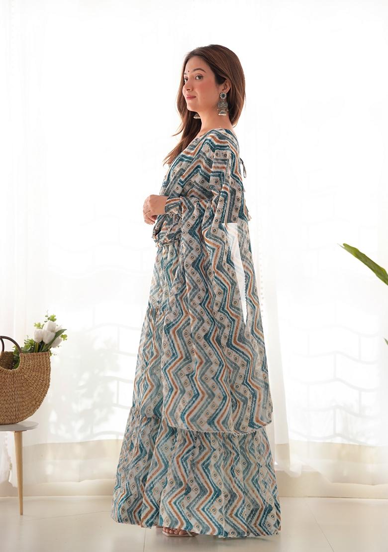 Blue Digital Print Georgette Anarkali Set