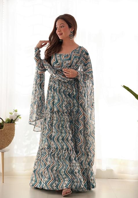 Blue Digital Print Georgette Anarkali Set