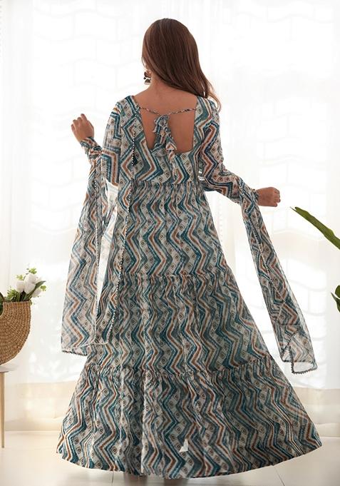 Blue Digital Print Georgette Anarkali Set