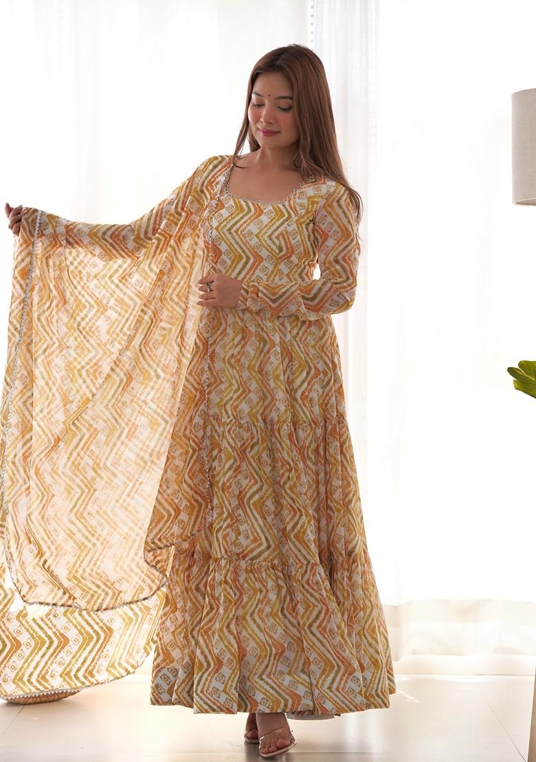 Yellow Digital Print Georgette Anarkali Set