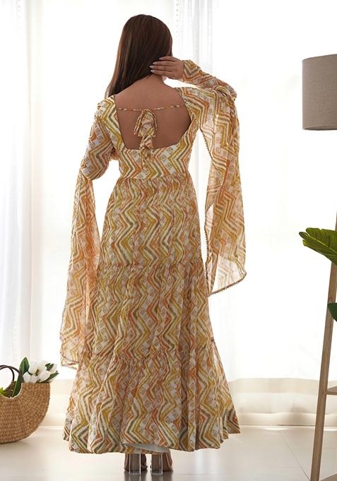 Yellow Digital Print Georgette Anarkali Set