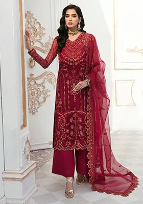 Maroon Sequin Embroidered Organza Kurta Set