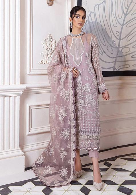 Lavender Zari Embroidered Organza Kurta Set