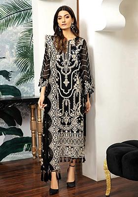 Black Thread Embroidered Organza Kurta Set