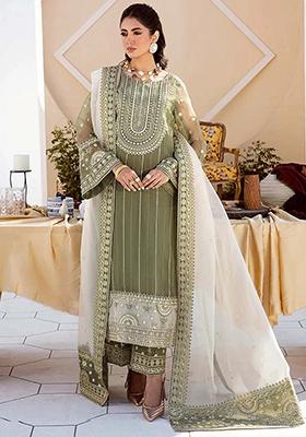Green Sequin Bead Embroidered Organza Kurta Set