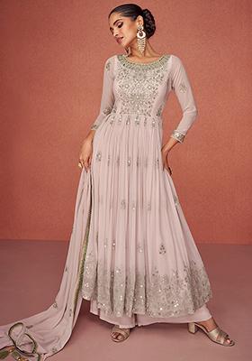 Pink Embroidered Georgette Palazzo Set