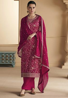 Pink Embroidered Georgette Palazzo Set
