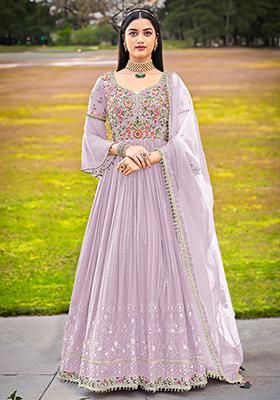 Lavender Embroidered Georgette Anarkali Set