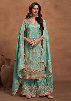 Rose Gold Embroidered Chinon Anarkali Set