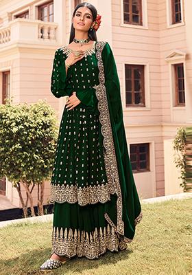 Green Embroidered Georgette Anarkali Set