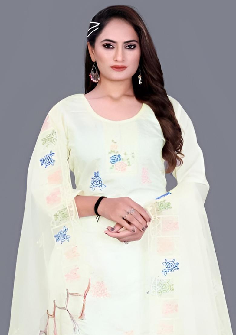 White Embroidered Chanderi Cotton Kurta Set