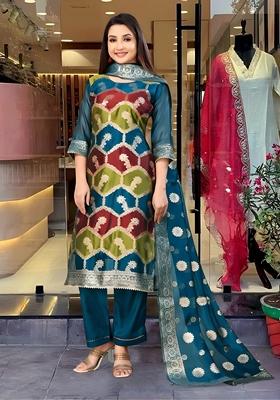 Multicolor Woven Silk Blend Kurta Set