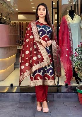 Multicolor Woven Silk Blend Kurta Set