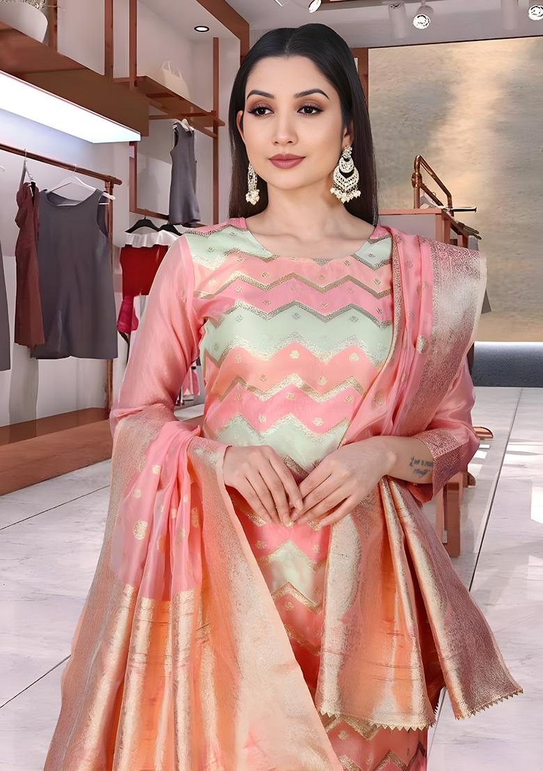 Multicolor Woven Silk Blend Kurta Set