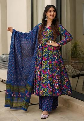 Blue Digital Print Pure Muslin Kurta Set