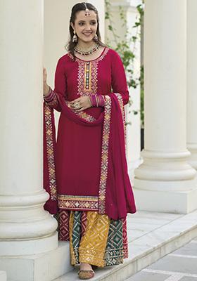 Maroon Embroidered Silk Kurta Set