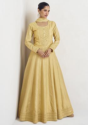 Yellow Embroidered Silk Anarkali Set