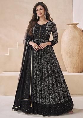 Black Embroidered Georgette Anarkali Set