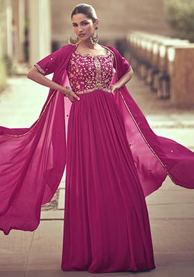 Pink Embroidered Georgette Anarkali Set