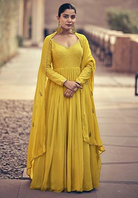Yellow Embroidered Georgette Anarkali Set