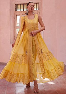 Yellow Embroidered Georgette Kurta Set