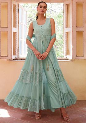 Sky Blue Embroidered Georgette Kurta Set